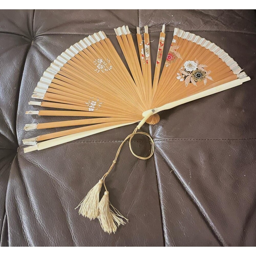 Vintage Folding Hand Fan Floral Bamboo Fan Decorative Asian Handheld Fan Boho